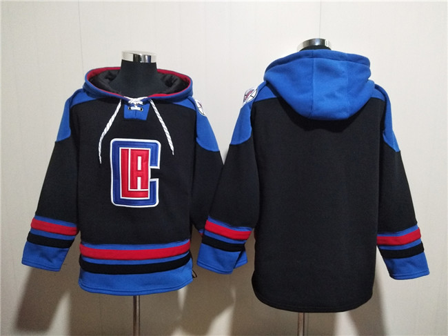 Men's Los Angeles Clippers Blank Black/Blue Lace-Up Pullover Hoodie